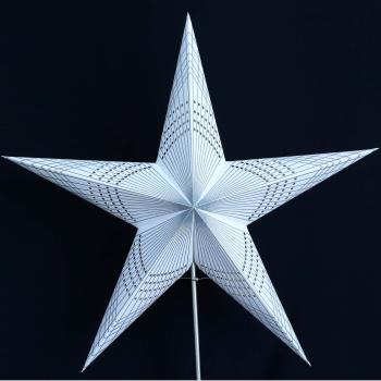 PRISMA weiß/Glitter silber - Faltbarer Leuchtstern, Weihnachtsstern aus Papier mit 5 Zacken, 60 cm